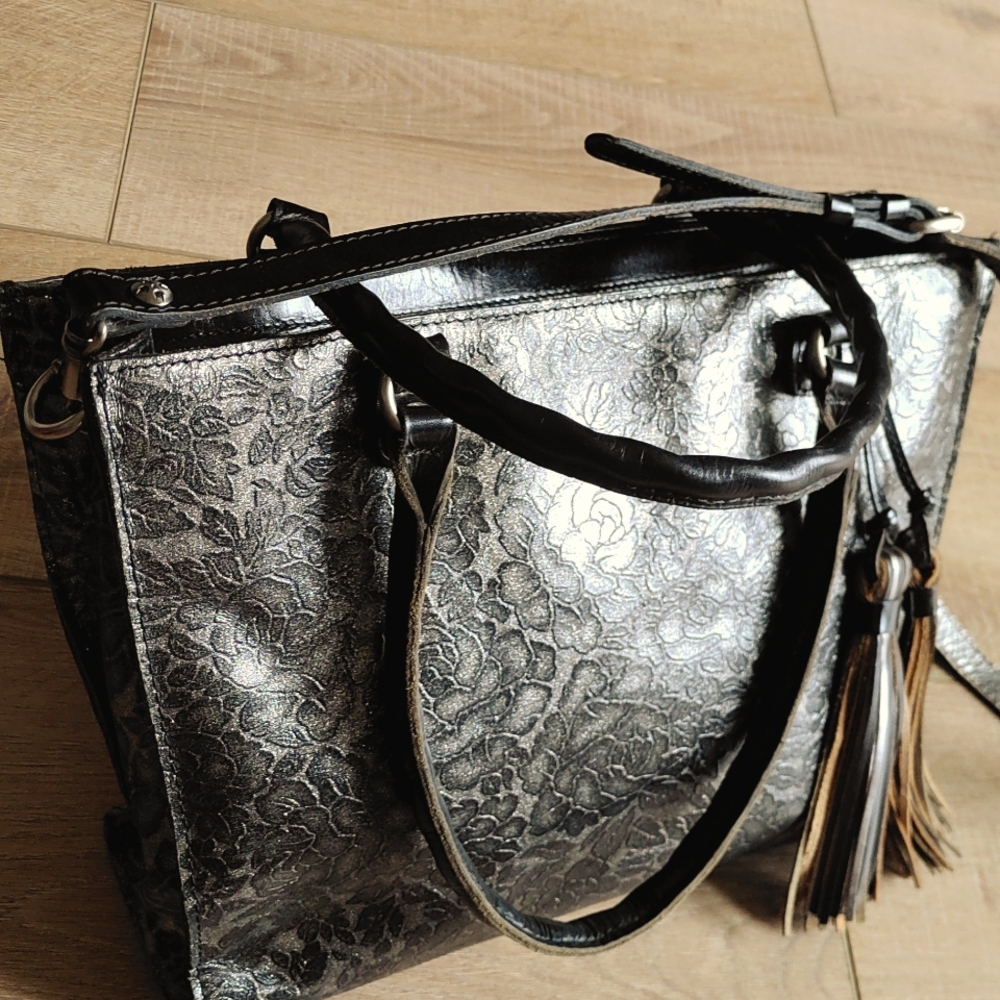 Patricia Nash Glitter Rose Black and Silver Shoulder Purse Bag